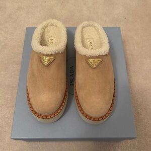 Authentic Prada Shearling Suede Mules
